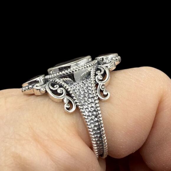 Natural Rhodolite Red Garnet Ring Hammered 925 Sterling Silver Size 7 Handmade - Picture 8 of 8